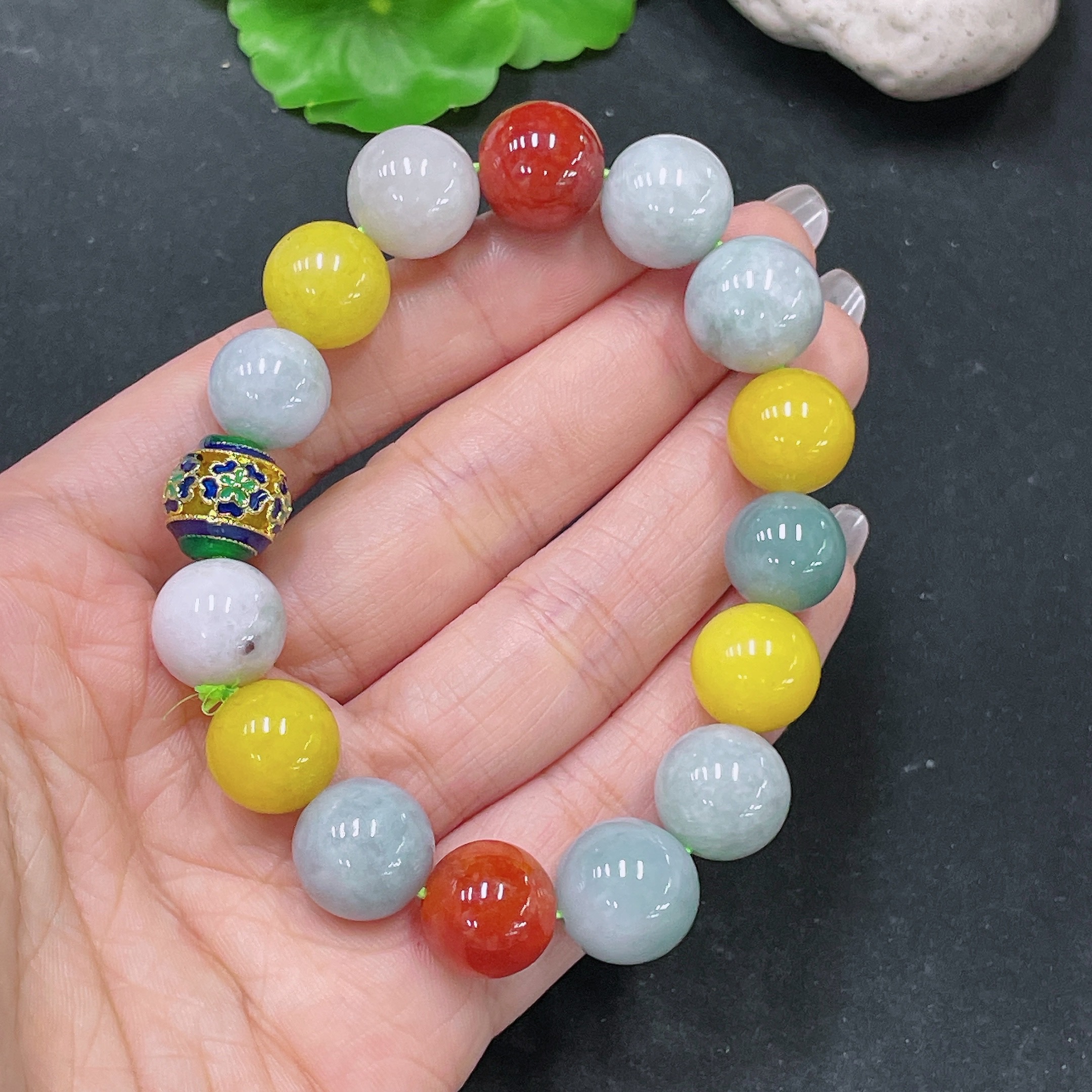 F35137591 Jadeite Bracelet Approx. 13.5mm Red & Yellow Beads Non-Type A Total Weight About 52.63g