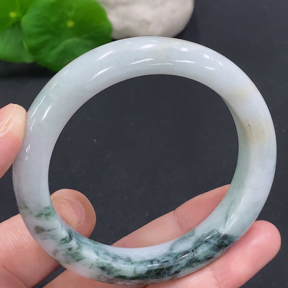 F33882947 Jadeite Round Bangle Size 55 Total Weight Approx. 56.2g (With Colored Polishing Powder) (Containing Other Mineral Components)