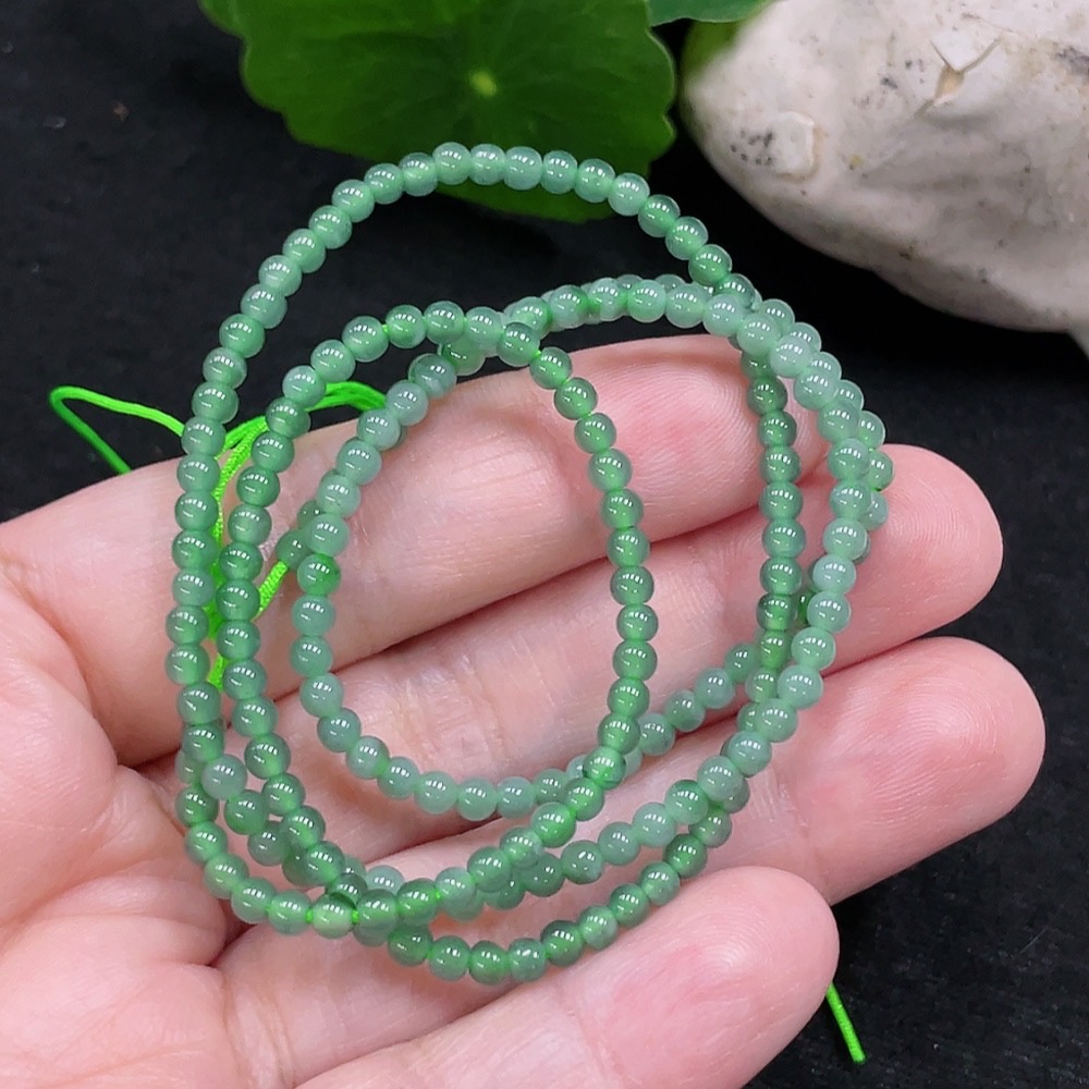 F33827644 Jadeite Bead Necklace Approximately 3mm Total Weight About 7.8g