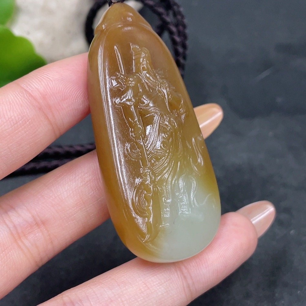 H32778166 Hetian Jade Pendant Guan Gong Total Weight Approx. (Including Rope) 36.1g