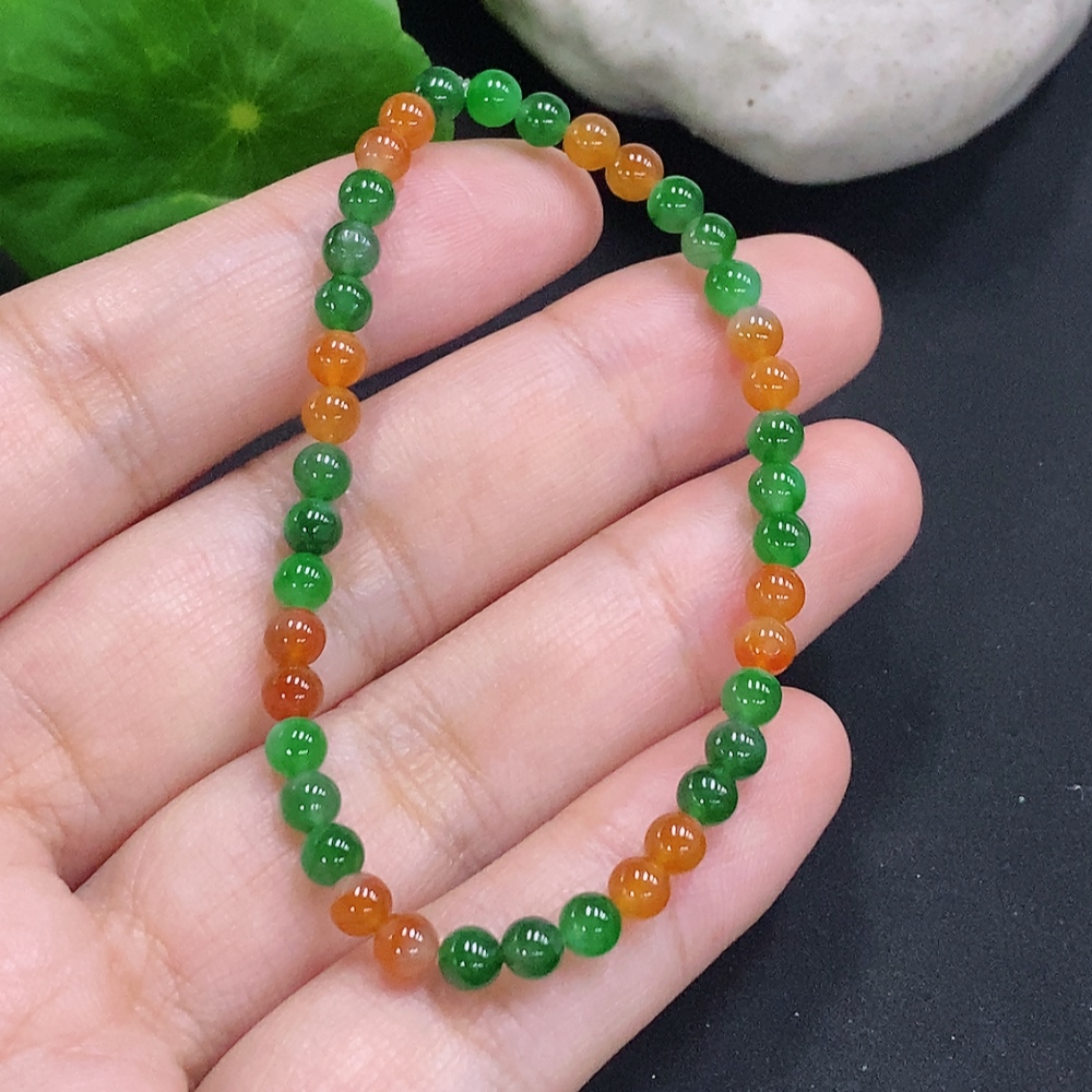 F33904778 Jadeite Bead Necklace with approx. 3.8mm beads, total weight approx. 4.4g (red color origin undetermined)