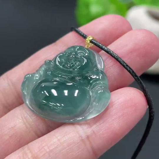 F34018923 Jadeite Buddha Pendant with 18K Gold Clasp, Product Weight Approximately 5.55g (excluding rope)