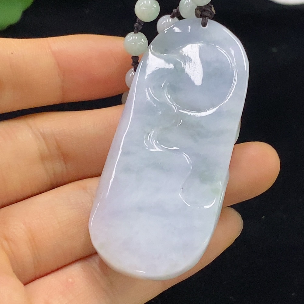 F34948284 Jadeite Flower and Bird Pendant with Chain, Total Weight Approximately 44.9g (Including Chain), Undetermined Cause of Yellow Bead Color