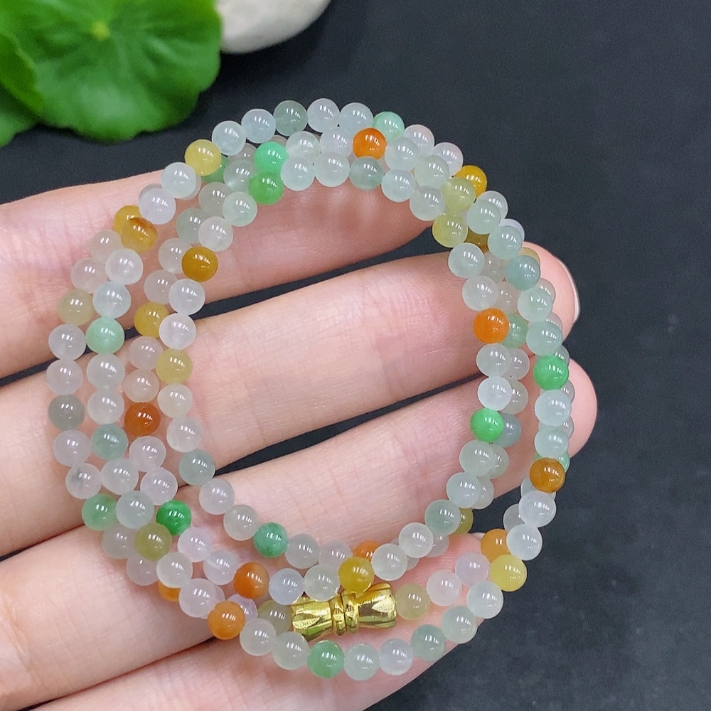 F34022594 Jadeite Bead Necklace Non-Gold Setting Total Weight Approximately 14.6g Size About 3.5mm Yellow Bead Color Origin Undetermined