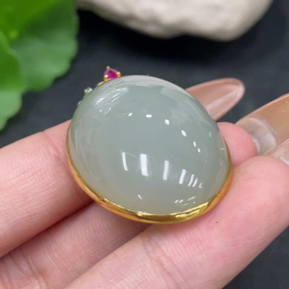 H32823477 Hetian Jade Inlaid Pendant 18k Gold Total Weight Approx.14.4g