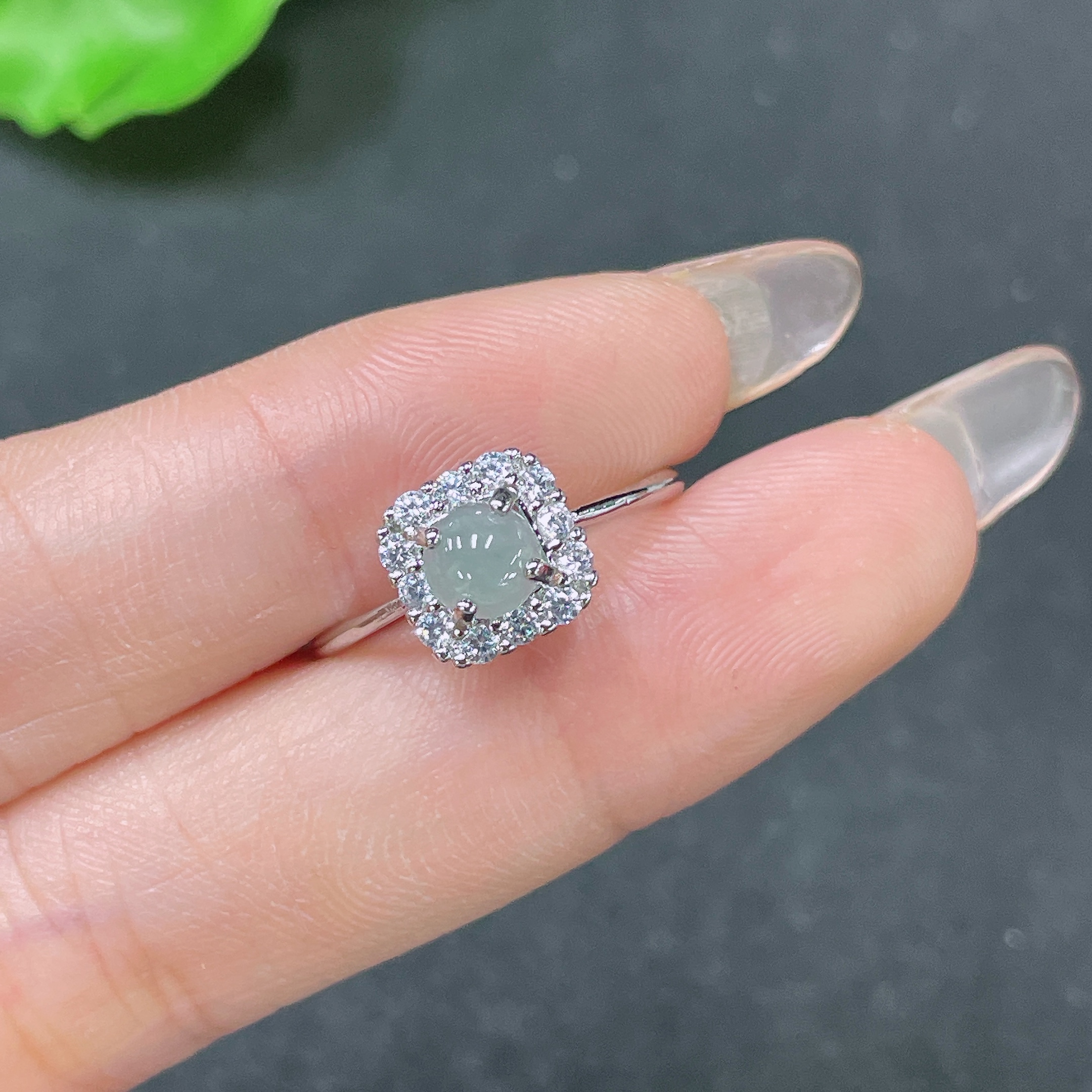 F34065026 Jadeite Inlaid Ring Non-Gold Adjustable Total Weight Approx. 1.4g