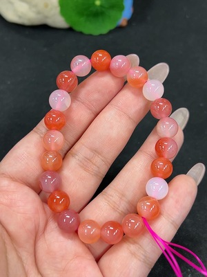 H41939328 盐源玛瑙手串 卡9mm左右 仅红色 货品总重约22.9g