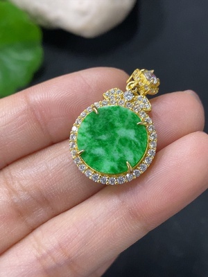 F35089160 Jadeite Inlaid Plain Pendant Non-Gold Total Weight Approx. 2.42g with Other Mineral Components