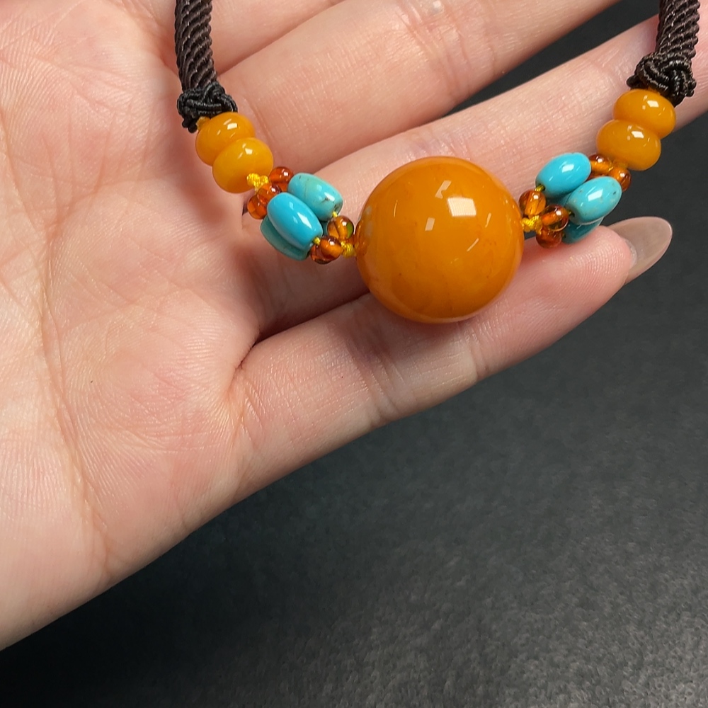 C34953203 Amber Beeswax Bracelet with Non-Natural Stones, Total Weight Approx. 6.89g, Size Approx. 17.8mm