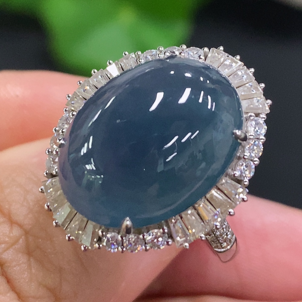 F31685861 Jadeite Cabochon Inlaid Ring 18K Gold Size 14 Total Weight Approx. 5.1g (Non-diamond)