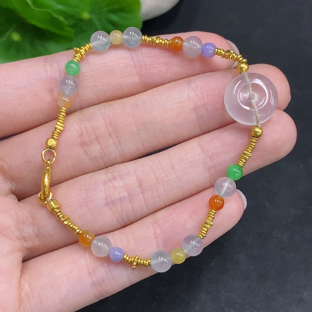 F34967858 Jadeite bracelet (No imprint, surface gold content Au99%) Total weight approx. 7.9g (Yellow and red color origin undetermined)