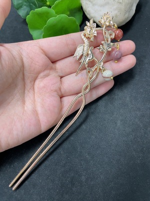 H41944748 阿拉善玛瑙镶嵌发簪 非金  货品总重约17.4g 含其他矿物成分