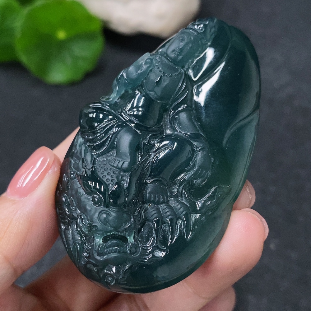 F34977085 Jadeite Pendant of Imperial Dragon Guanyin, total weight approximately 52.6g