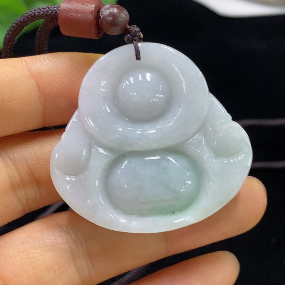 F34044221 Jadeite Buddha Pendant Total Weight Approx. 25.64g (Including Rope Weight)