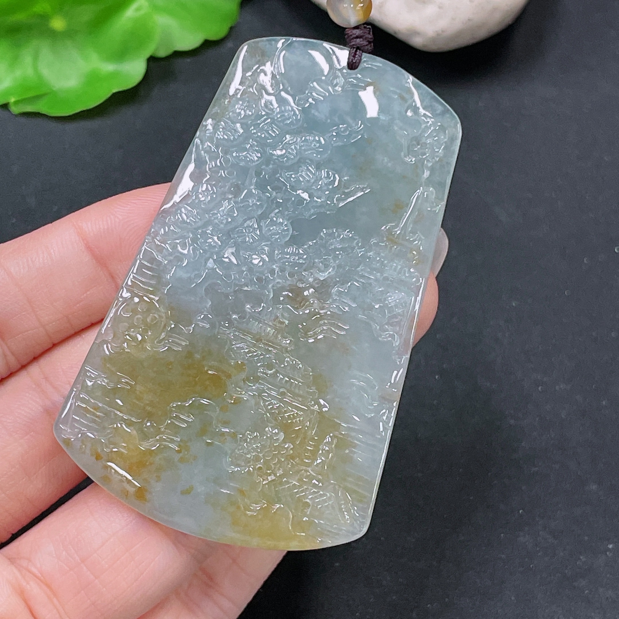 F34065616 Jadeite Landscape Pendant Total Weight Approx. 33.15g (Including Cord Weight) With Non-Grade A Beads