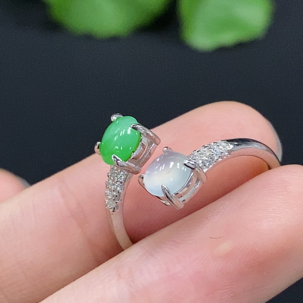 F32753713 Jadeite Cabochon Inlaid Ring Non-Gold Setting Adjustable Size Total Weight Approx. 1.99g