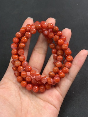 C17945563 South Red Agate Bead Strand, Approx. 66.58g, 7.6mm, Visible Organic Matter