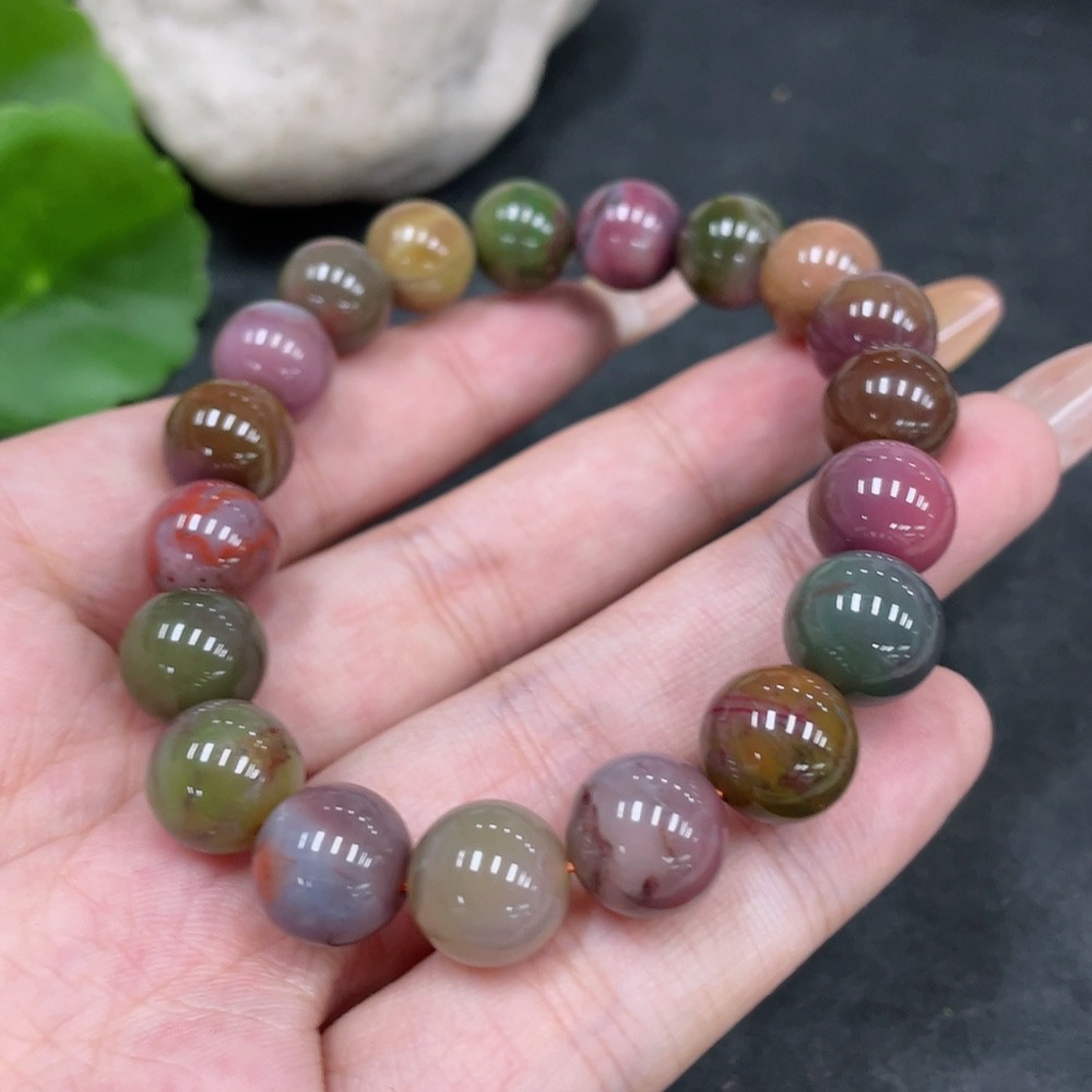 H32823149 Yanyuan Agate Bracelet with Visible Organic Matter, approx. 10.3mm beads, total weight approx. 31.3g