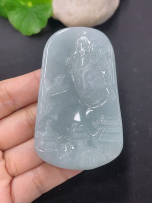 F46567375 翡翠挂件山水观音 货品总约重46.79g