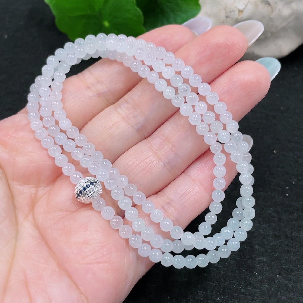 F33873891 Jadeite Bead Necklace Approx. 3.6mm Total Weight Approx. 15.89g Non-Gold Inlaid