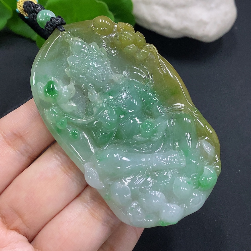 F30484670 Jadeite Tara Pendant Total Weight Including Rope Approximately 69.4g (Color Origin Undetermined)