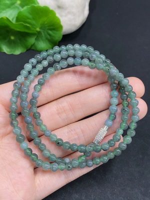 F33831716 Jadeite Bead Necklace Approx. 4.5mm Non-Gold Setting Total Weight Approx. 20.28g