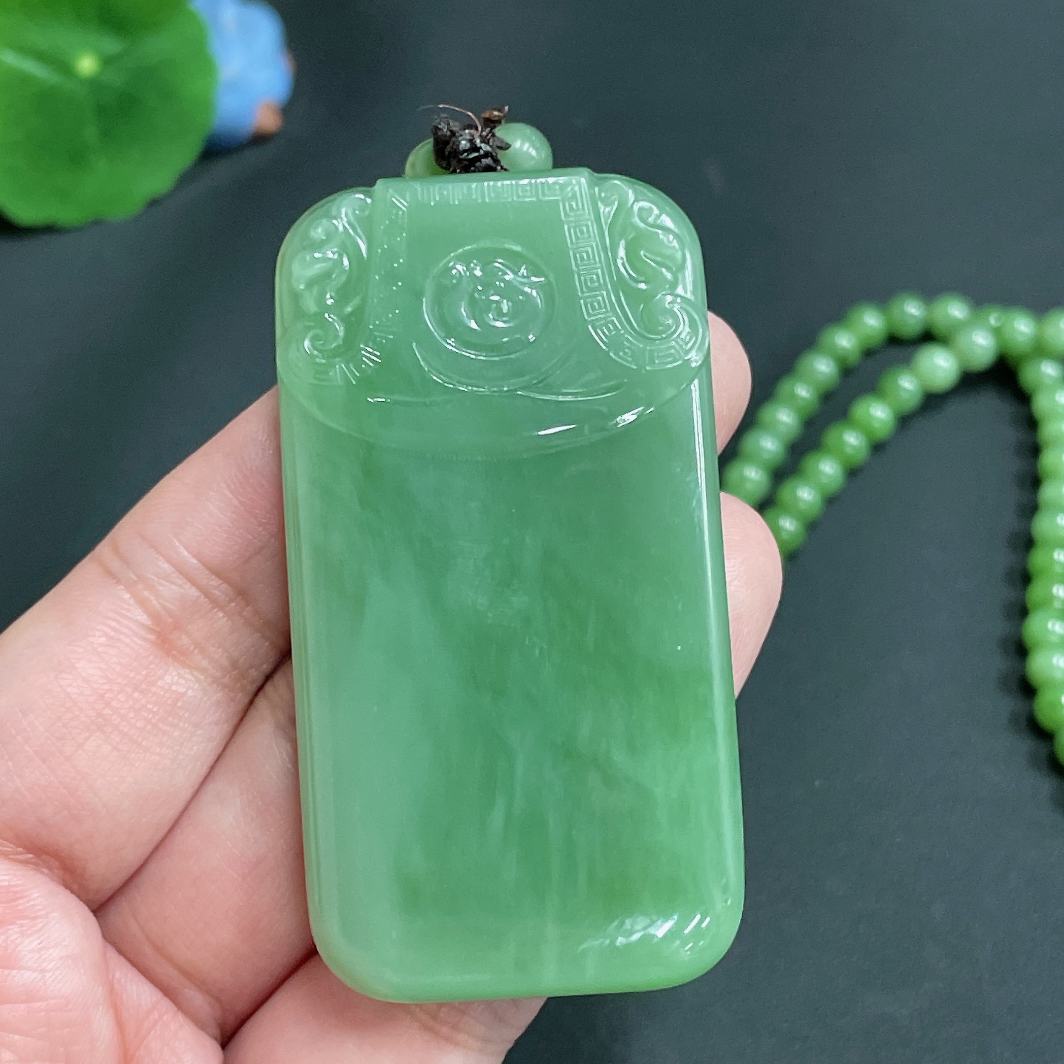 H23621624 Hetian Jade Pendant Antique-style Plaque Total Weight (including chain) 91.1g