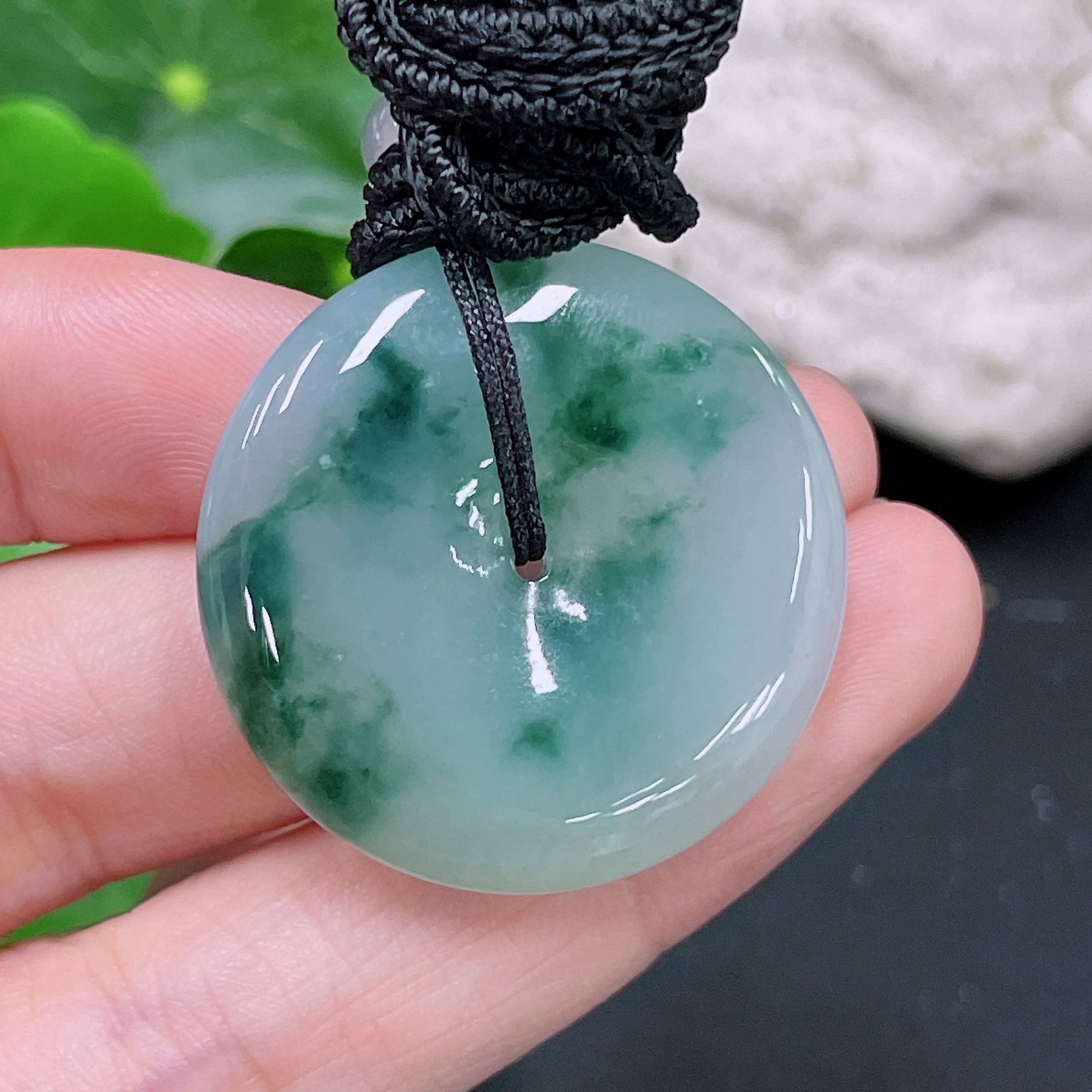 F33893446 Jadeite Pendant Peace Buckle Total Weight Approximately 14.8g Including Rope