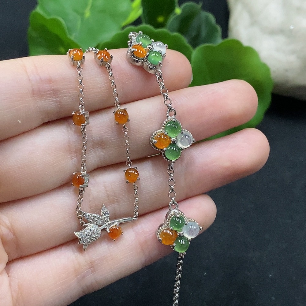 F34028409 Jadeite Inlaid Bracelet Sell as a Lot Non-Gold Yellow Red Part Color Origin Undetermined