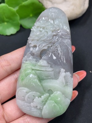 H34027725 Hetian Jade Handheld Piece Landscape Total Weight Approximately 130.9g