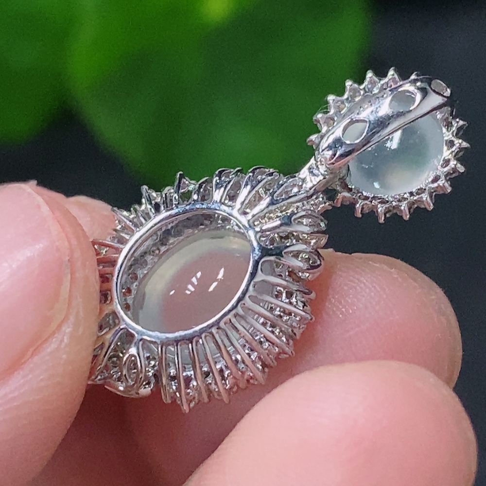 F31691887 Jadeite Bezel-set Cabochon Pendant with 18k Gold and Diamond Accents, Total Weight Approximately 2.238g