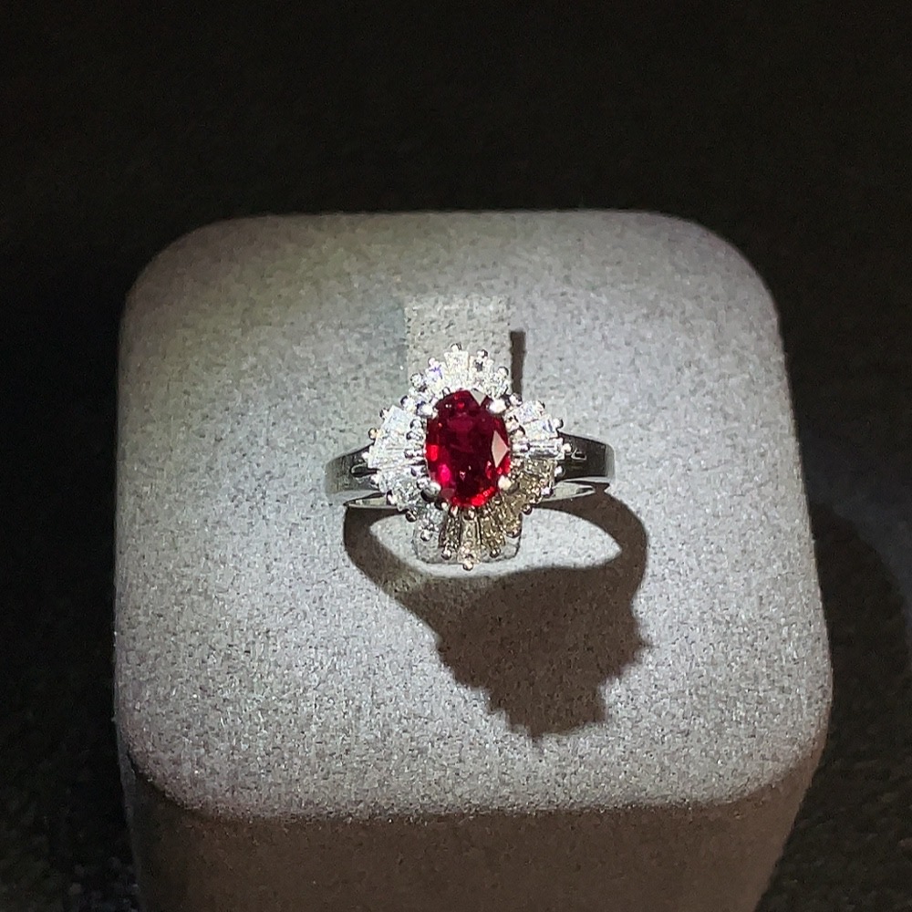 C30445359 Ruby Inlaid Ring Pt900 Size 10 Total Weight Approx. 6.81g With Diamond Accents