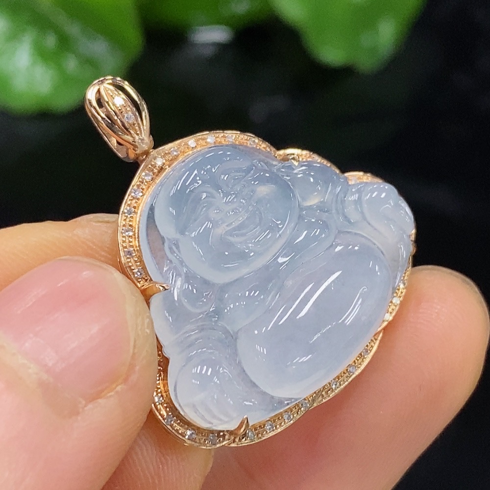 F25923543 Jadeite Buddha Pendant with 18K Gold Setting, Total Weight Approx. 5.83g