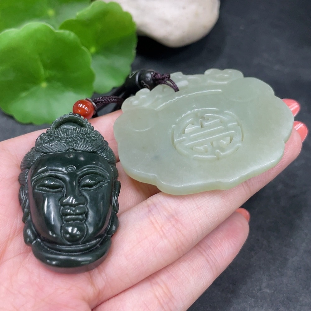 H34980167 Hetian Jade Pendant Guanyin + Ruyi Lock