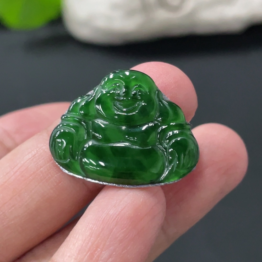 F33875735 Jadeite Inlaid Buddha Pendant, Total Weight Approx. 1.65g