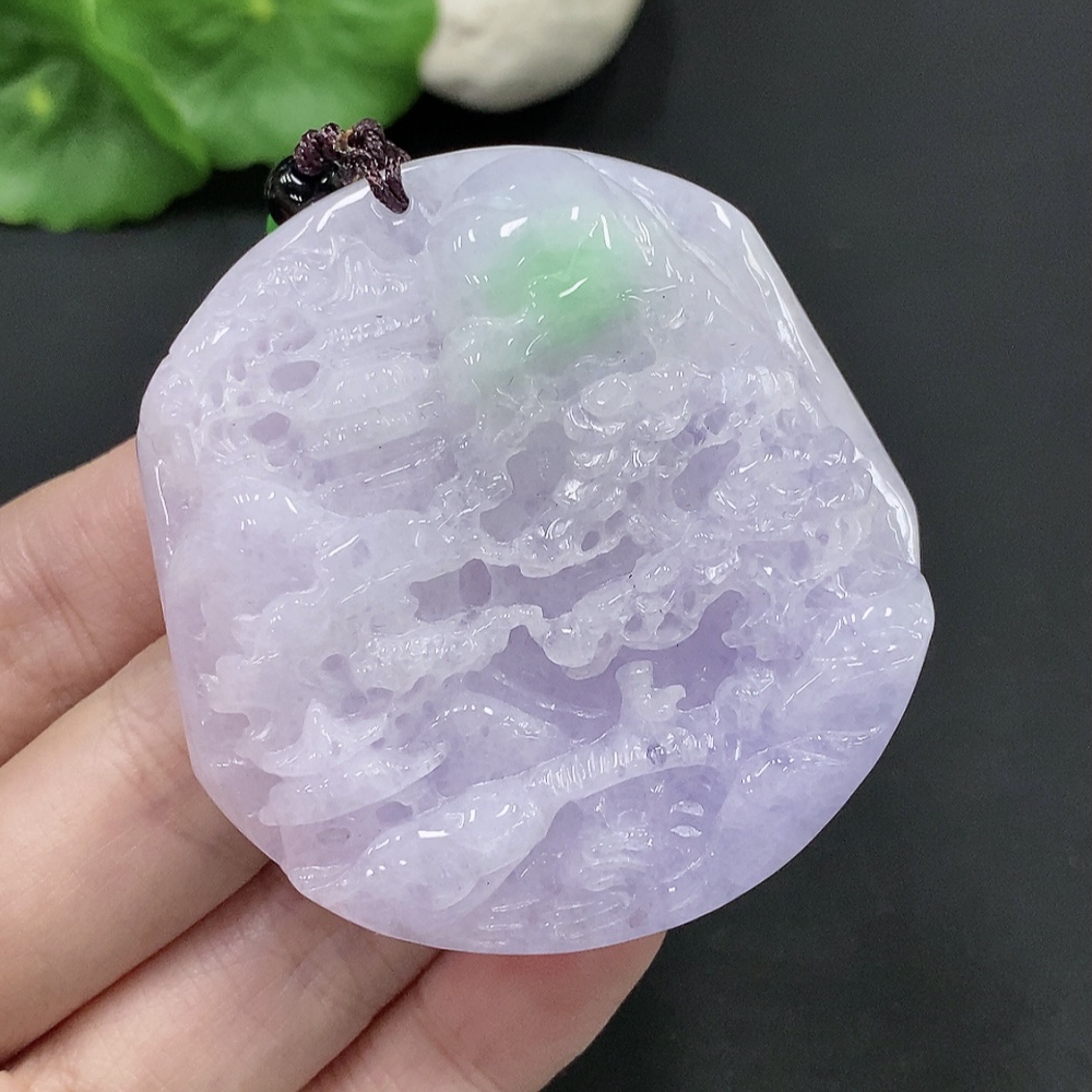 F24748672 Jadeite Landscape Pendant Total Weight Approx. 87.2g (Including Rope Weight)