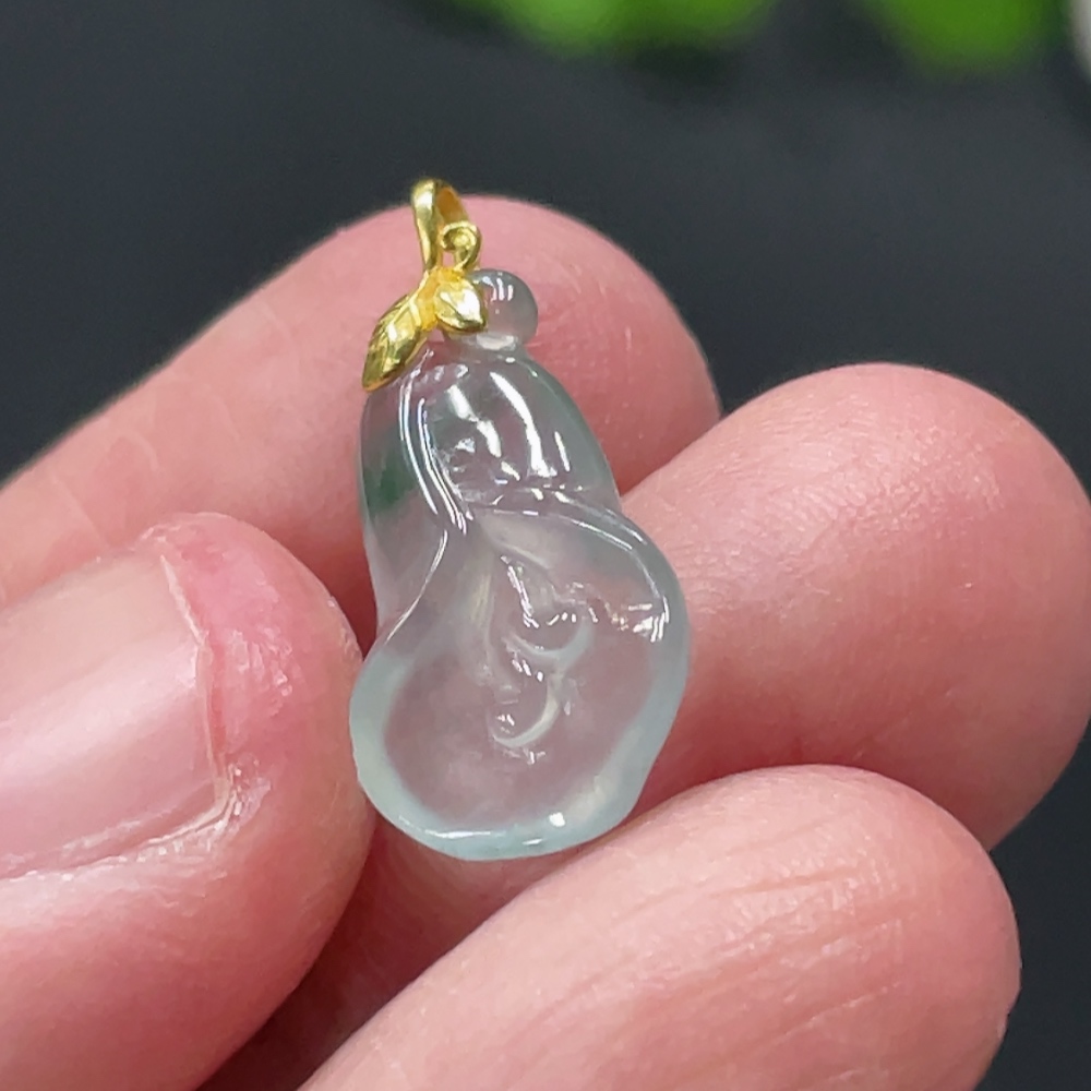 F32768552 Jadeite Magnolia Pendant with 18K Gold Bail, Total Weight Approx. 0.78g