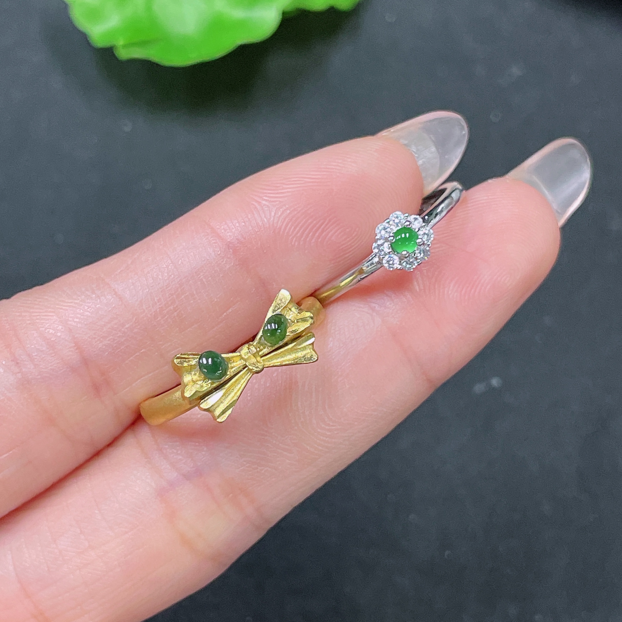 F34065227 Jadeite Inlaid Ring Non-Gold Adjustable Sell as a Lot