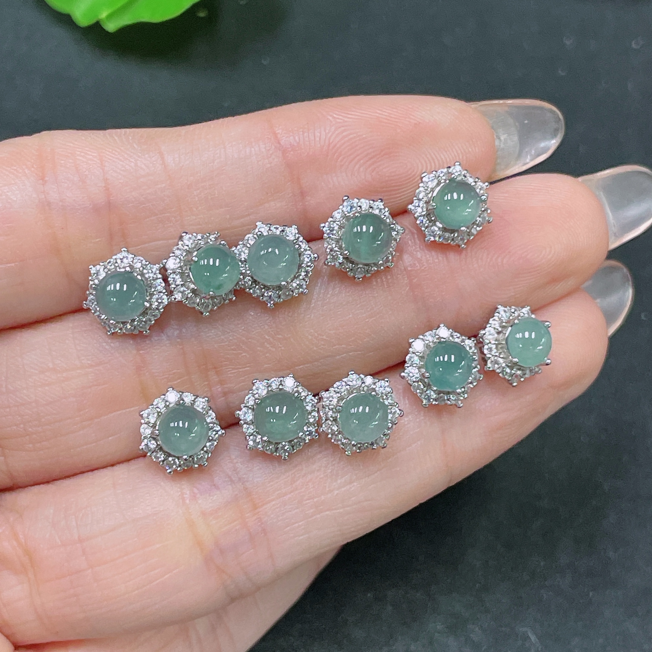 F34065108 Jadeite Inlaid Earrings Sell as a Lot