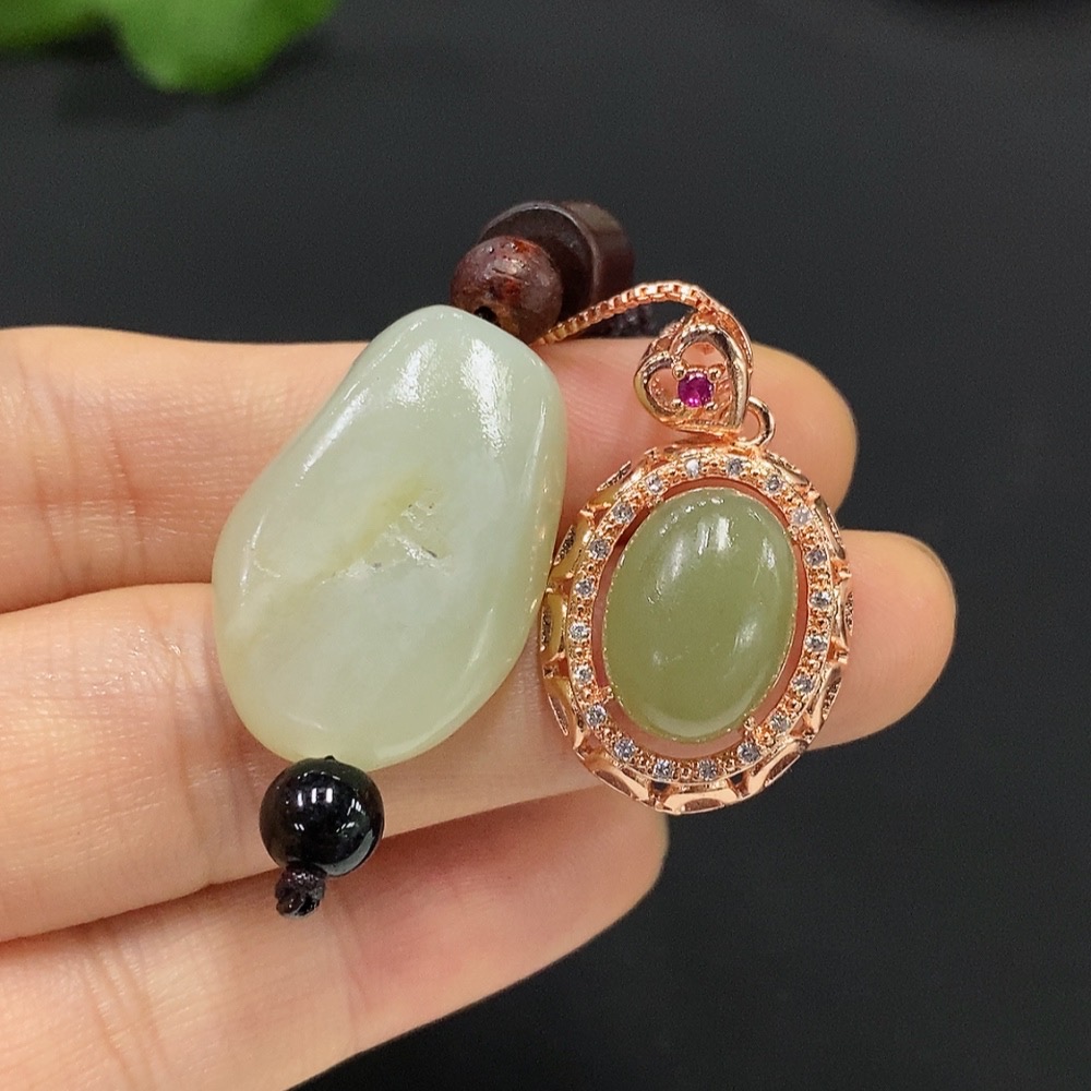 H20249862 Hetian Jade Inlaid Jewelry (Non-Gold Inlaid) Total Weight Approx. 14.7g