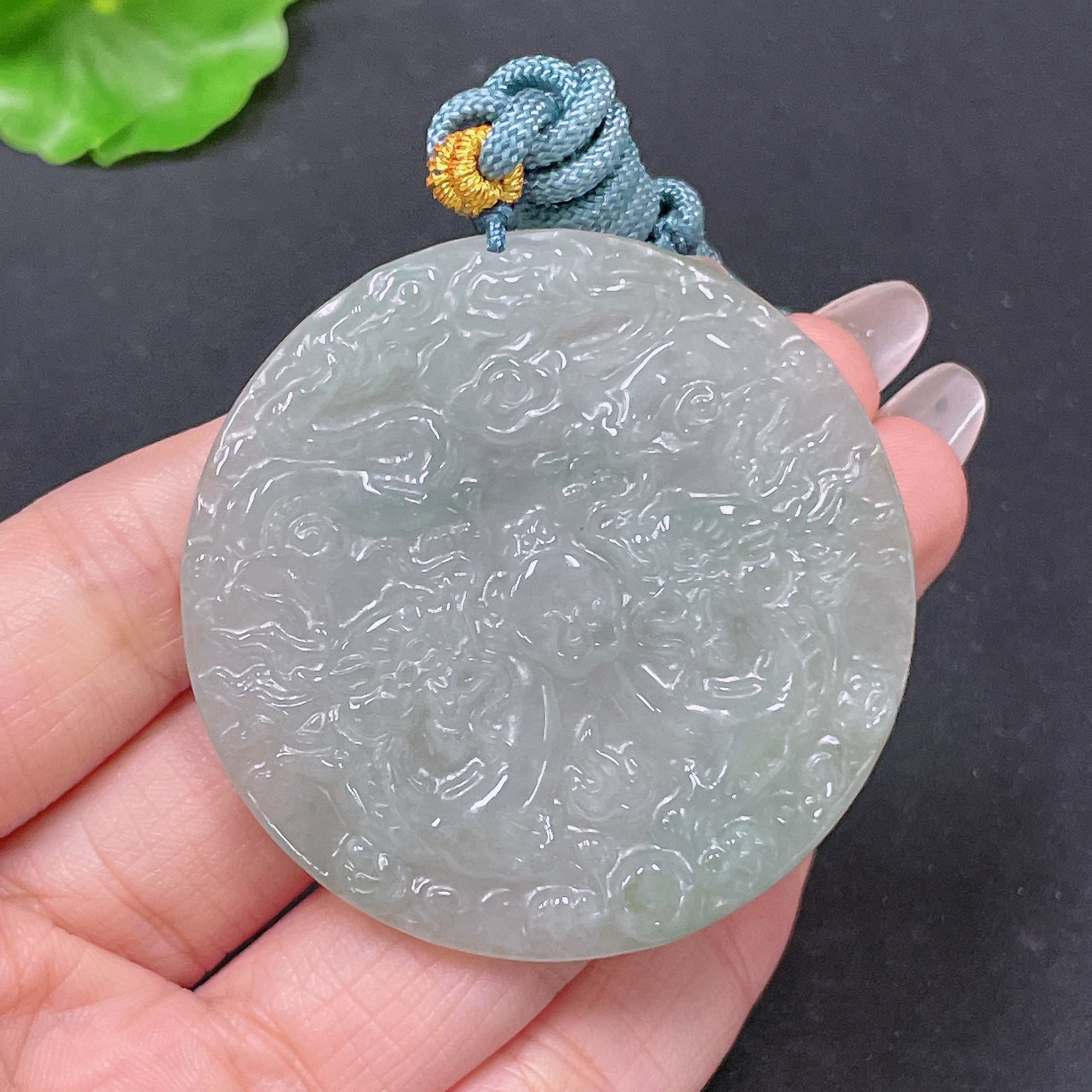 F35105356 Jadeite Pendant Dragon Plaque with Cord Total Weight Approx. 33.81g
