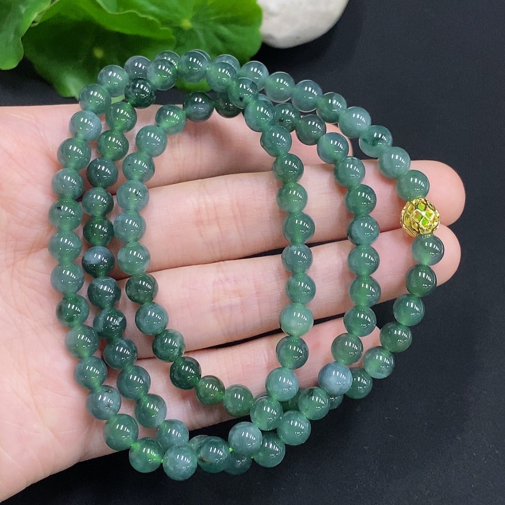 F35125405 Jadeite Bead Necklace Non-Gold Inlaid Total Weight Approx. 41.3g Size Approx. 6.2mm