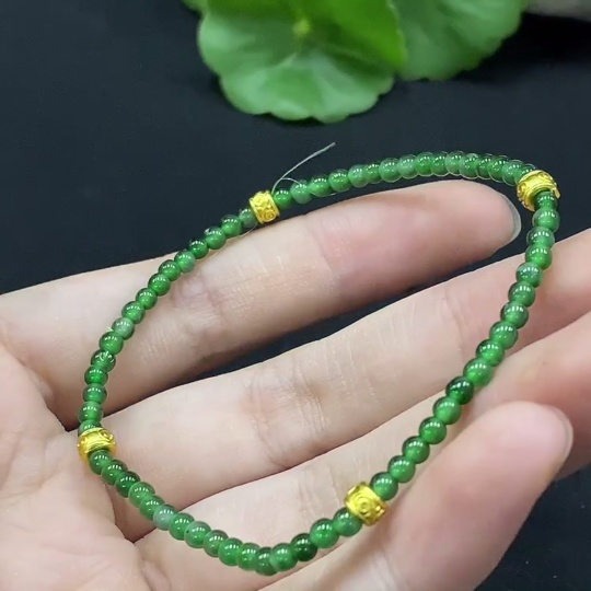 F34996630 Jadeite Beads Bracelet Approx. 3mm Non-Gold-Inlaid Total Weight Approx. 3.55g