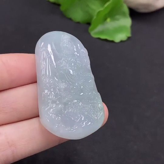 F33895832 Jadeite Landscape Guanyin Pendant