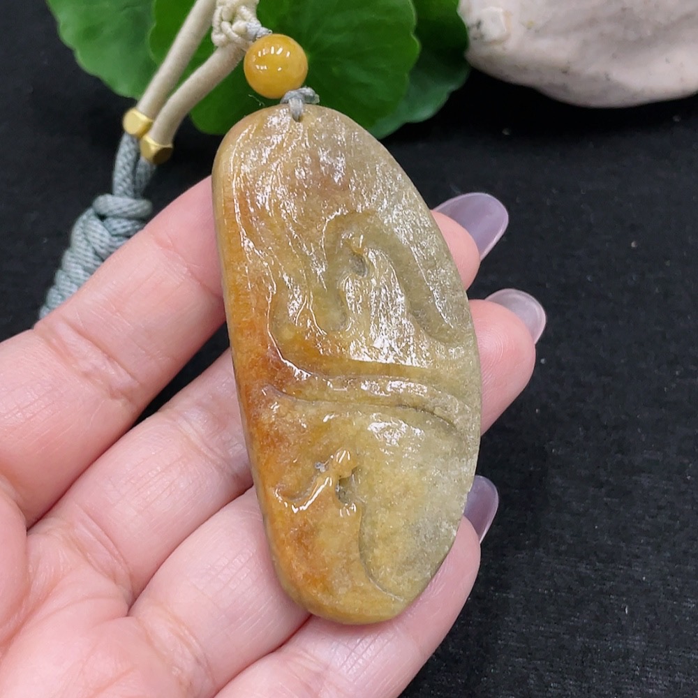 F34966133 Jadeite Enlightenment Pendant Total weight approx. 26.7g (including rope weight)(yellow part color origin undetermined)(containing other mineral components)