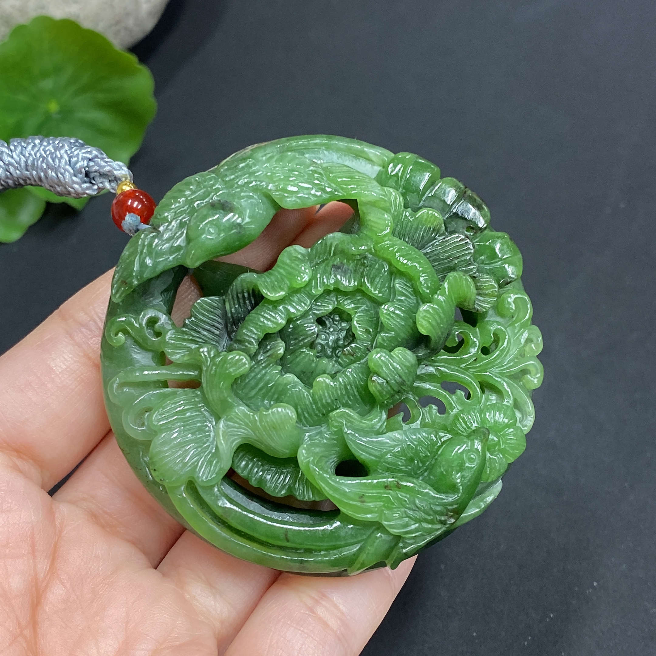 H22439304 Hetian Jade Pendant - Flourishing Prosperity - Total Weight Approx. (including rope) 61.6g
