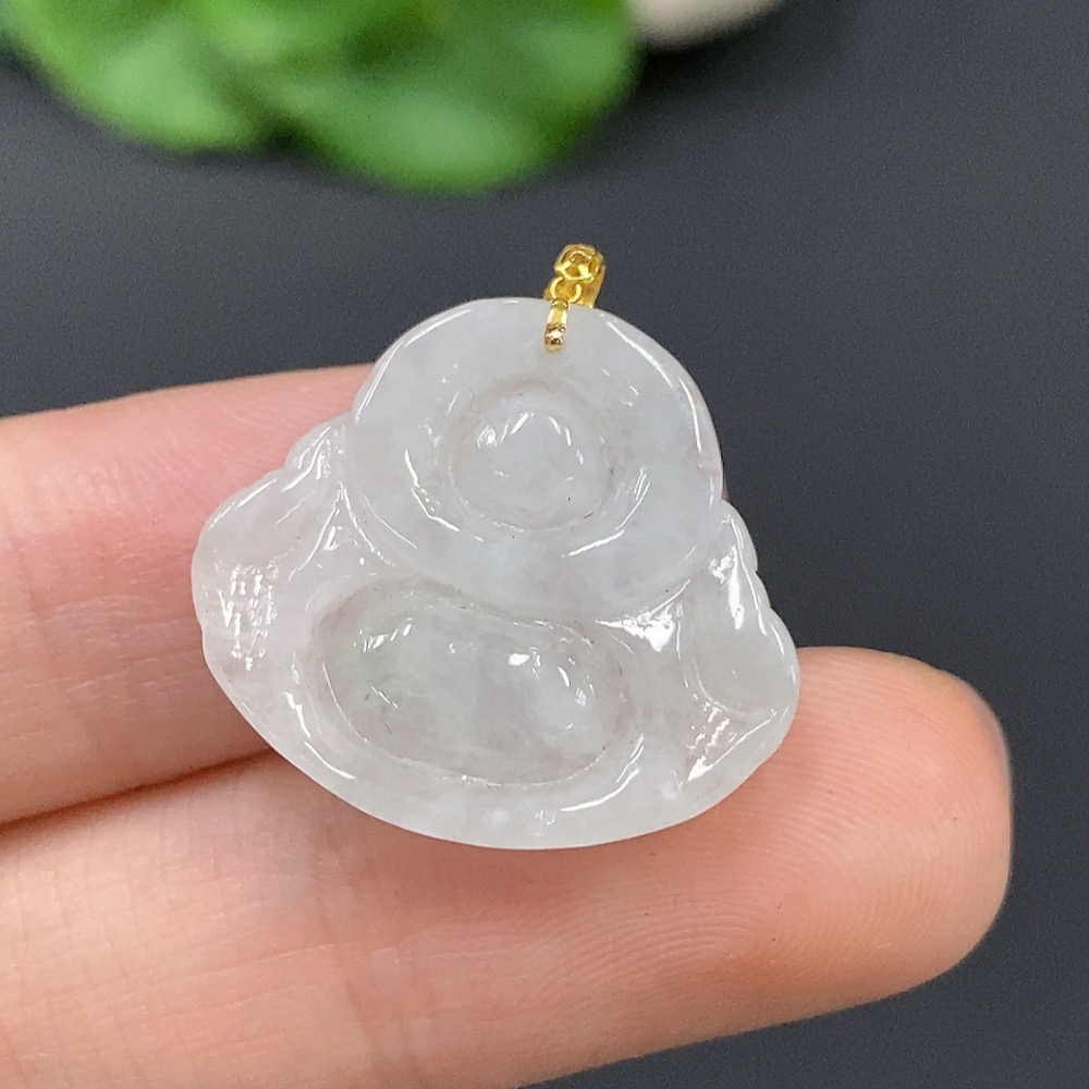 F17858657 Jadeite Buddha Pendant with 18K Gold Clasp, Total Weight 3.446g