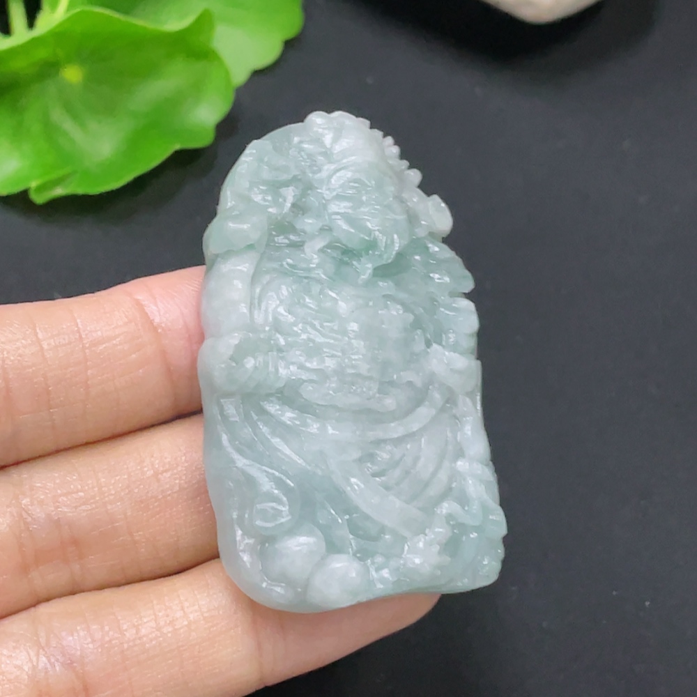 F31690571 Jadeite Rough Pendant of God of Wealth, Total Weight: Approx. 29.12g