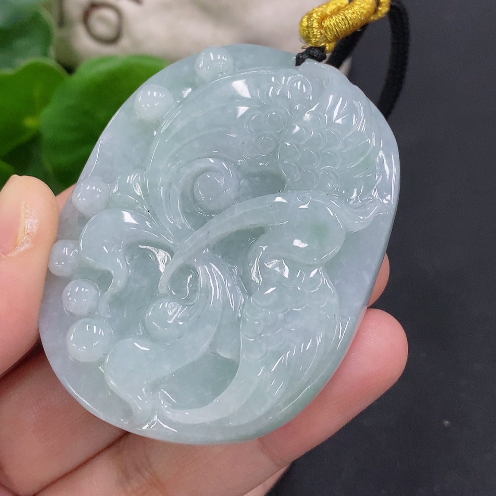 F33826016 Jadeite Crane Pendant, Total Weight Including Rope Approx. 79g