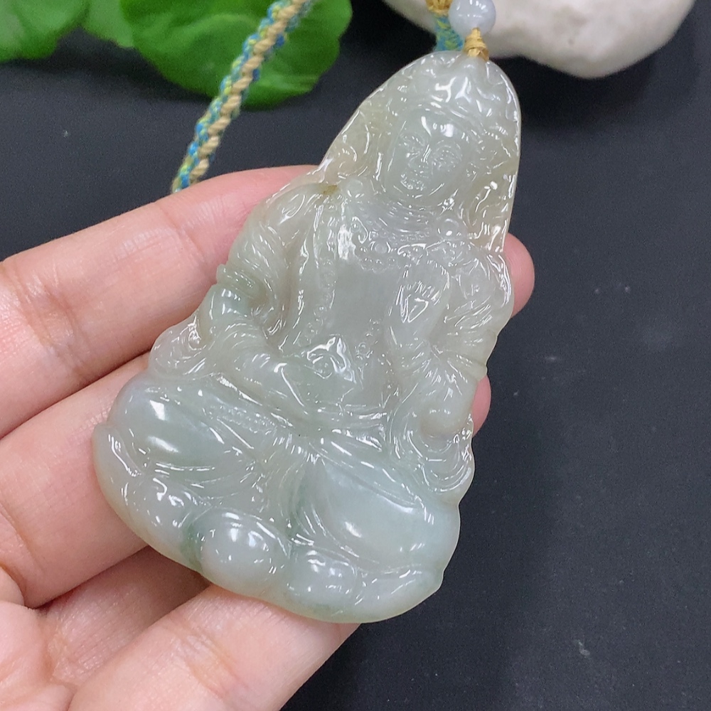 F33825582 Jadeite Tara Pendant Total Weight Including Rope Approximately 28.9g